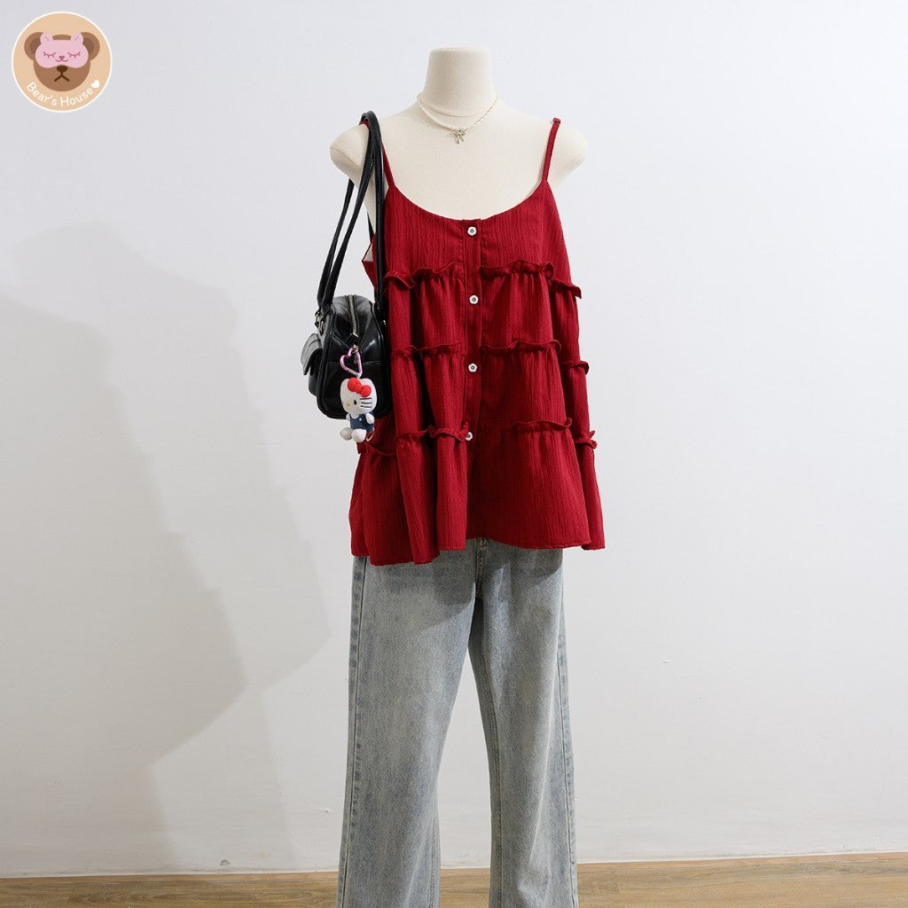 Berdy Cami สายเดี่ยวกระดุมหน้า ทรงเสื้อตัวยาวกึ่งเดรส🎄🍒❤️